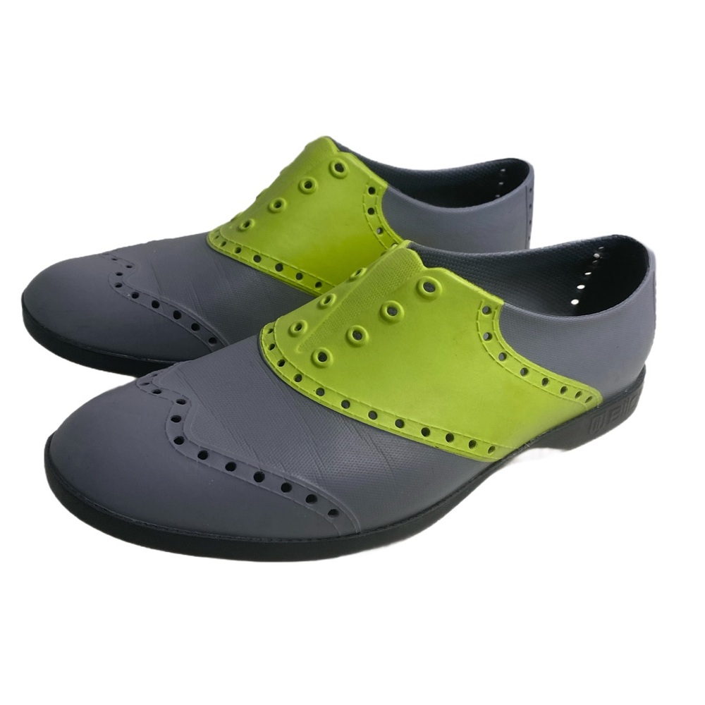 Biion Saddle Slip-on Spikeless Golf Wingtip Shoes Grey Lime Rubber‎ M6/W8